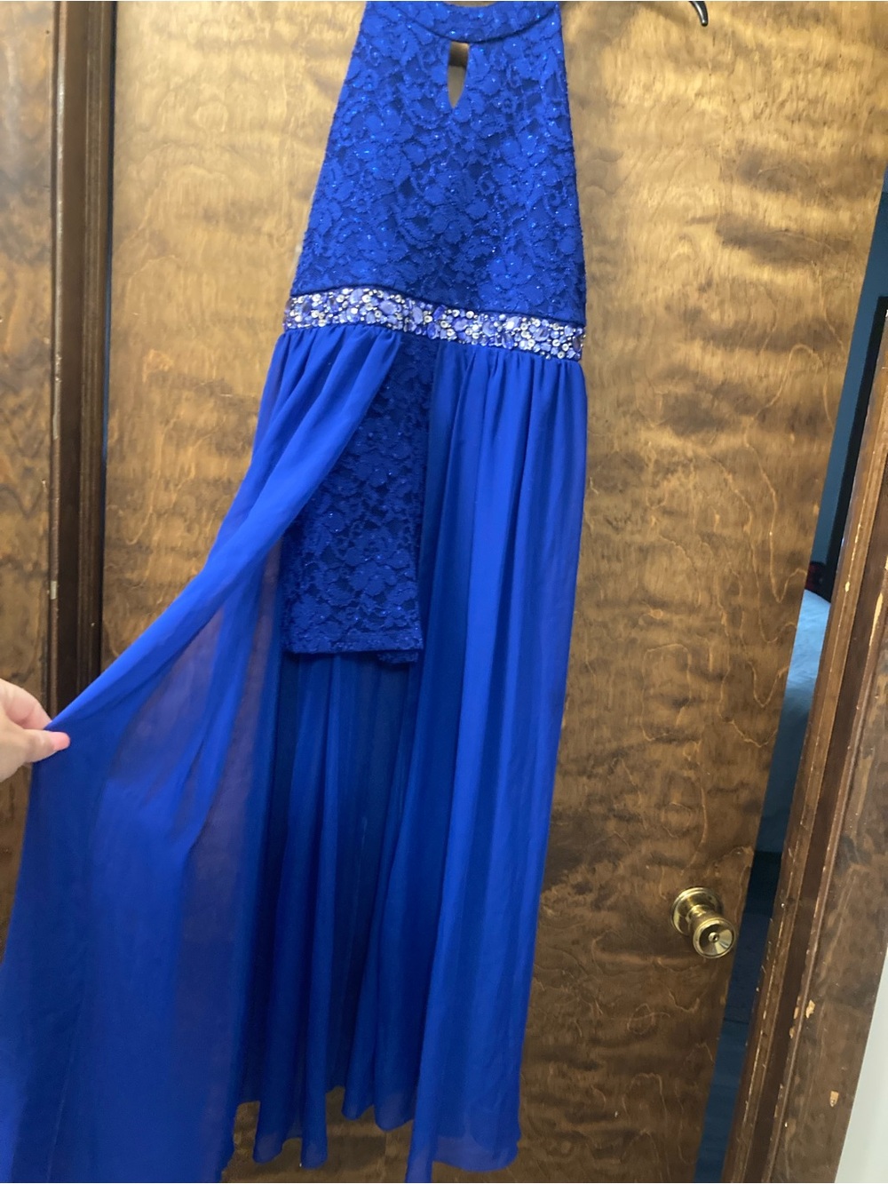 Speechless Royal Blue Lace Dress with Sparkle Detail